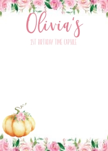 Little Pumpkin Pink Watercolor Time Capsule Notes: Little Pumpkin Birthday Pink Set