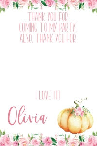Little Pumpkin Pink Watercolor Thank You Fill In: Little Pumpkin Birthday Pink Set