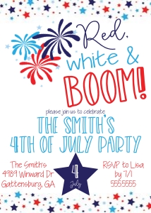 Red White Boom Invitation design preview