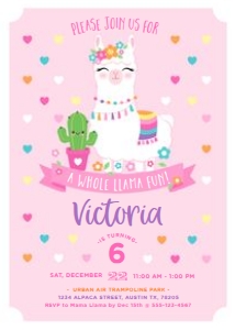 Llama Invitation Pink design preview
