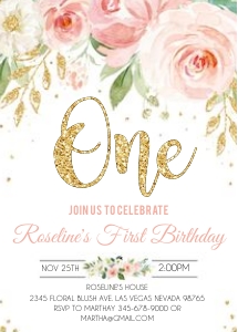 Floral Blush One Birthday Invitation: Floral Blush Party Package