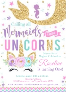 Unicorn Mermaid invitation design preview