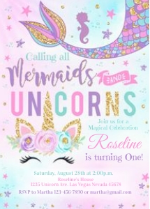 Unicorn mermaid 4: Unicorn Mermaid invitation 4