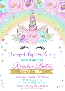 Unicorn face invitaton 1 design preview