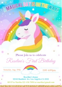 Rainbow Unicorn Invitation 1 design preview