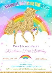 Rainbow unicorn invitation 2 design preview