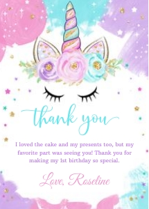 Unicorn watercolor thank you card design preview