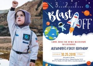 Space Birthday invitation with photo design preview