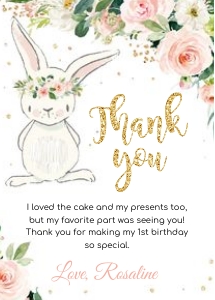Bunny thank you card design preview