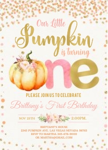 Pumpkin pink and gold invitation design preview