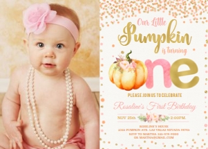 Pumpkin pink and gold invitation with photo design preview