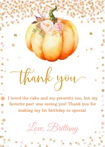 Pumpkin thank you card design preview
