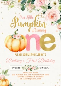 Pumpkin birthday invitation 1 design preview