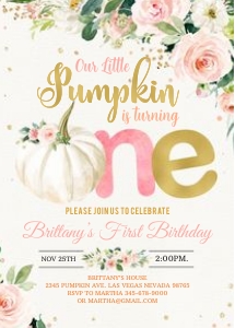 Pumpkin birthday invitation 2 design preview