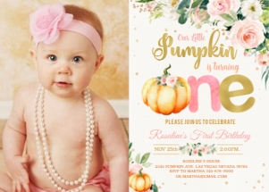 Pumpkin birthday invitation 1 with photo design preview