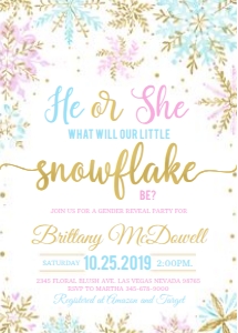 Snowflake invitation blue pink and gold design preview