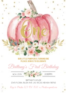 Pumpkin Birthday invitation - Pink design preview