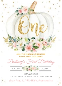 Pumpkin birhtday invitation - Pink and gold 2 design preview