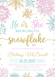 Snowflake invitation gender reveal design preview