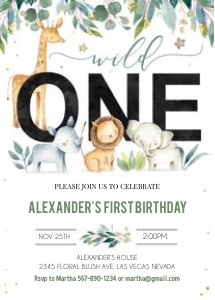 Safari wild one birthday invitation design preview