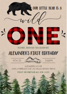Lumberjack wild one invitation 3 design preview