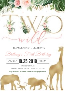 Jungle two wild birthday invitation 1: Jungle two wild birthday invitation girl