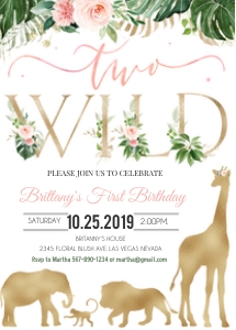 Jungle two wild birthday invitation 2: Jungle two wild birthday invitation girl 2