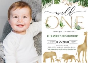 Jungle Wild one birthday invitation with photo: Jungle wild one birthday invitation with photo
