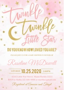 Twinkle twinkle little star baby shower pink invitation design preview