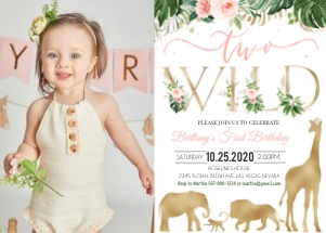 Jungle two wild birthday invitation girl 2 with photo design preview
