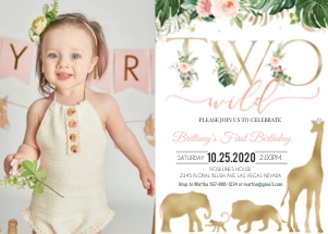 Jungle two wild birthday invitation 1 with photo: Jungle two wild birthday invitation 1 with photo