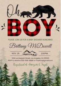 LBS - Lumberjack Baby shower invitation design preview