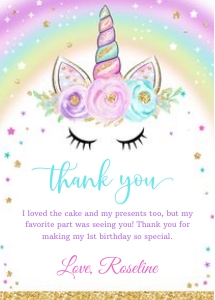 U1 - Unicorn thank you card 3 design preview