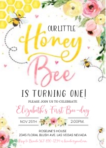 Bee Birthday invitation 7 design preview