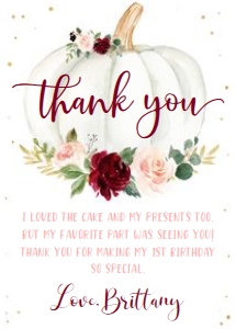 PB - Pumpkin Birthday thank you card design preview