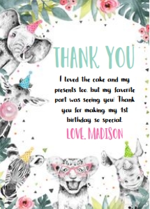 WO2 - Wild one Thank you card design preview