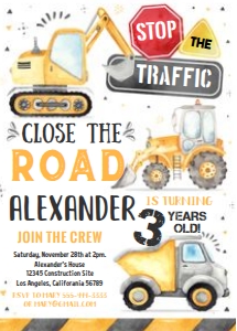 C1 - Construction birthday invitation design preview
