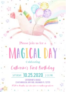 UB1- Unicorn birthday invitation design preview
