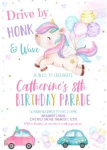 DVU2- Drive by unicorn birthday invitation: DVU2- Drive by unicorn birthday invitation