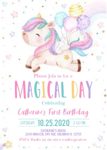 UB2- Unicorn birthday invitation design preview