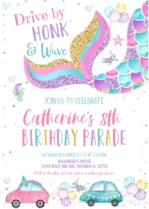 DBM - Drive by mermaid birthday invitation: DBM - Drive by mermaid birthday invitation