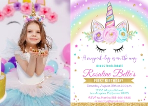 U1 - Unicorn invitation with photo design preview