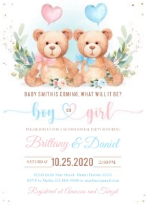 TBG2 - Teddy bear baby shower invitation design preview