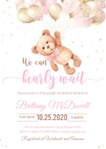TBI4 - Teddy bear baby shower invitation design preview