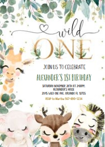 WILD5 - Safari wild one invitation design preview