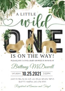 JG005 - Jungle gold wild one baby shower invitation design preview
