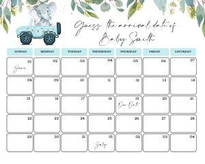 Due date calendar elephant 10x8: Due date calendar elephant