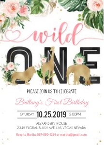 JG008 - Jungle wild one invitation girl: JG008 - Jungle wild one invitation girl