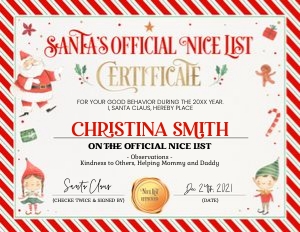 SAN02 - Nice list certificate 8.5x11: SAN02 - Nice list certificate