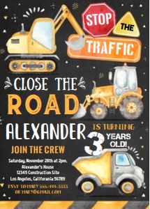 C3 - Construction birthday invitation design preview